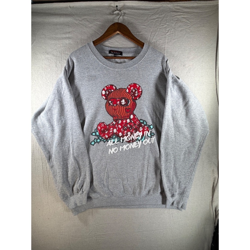 3Forty Sweatshirt Mens 2XL Gray All Money In No Money Out Graphic Crew Pullover